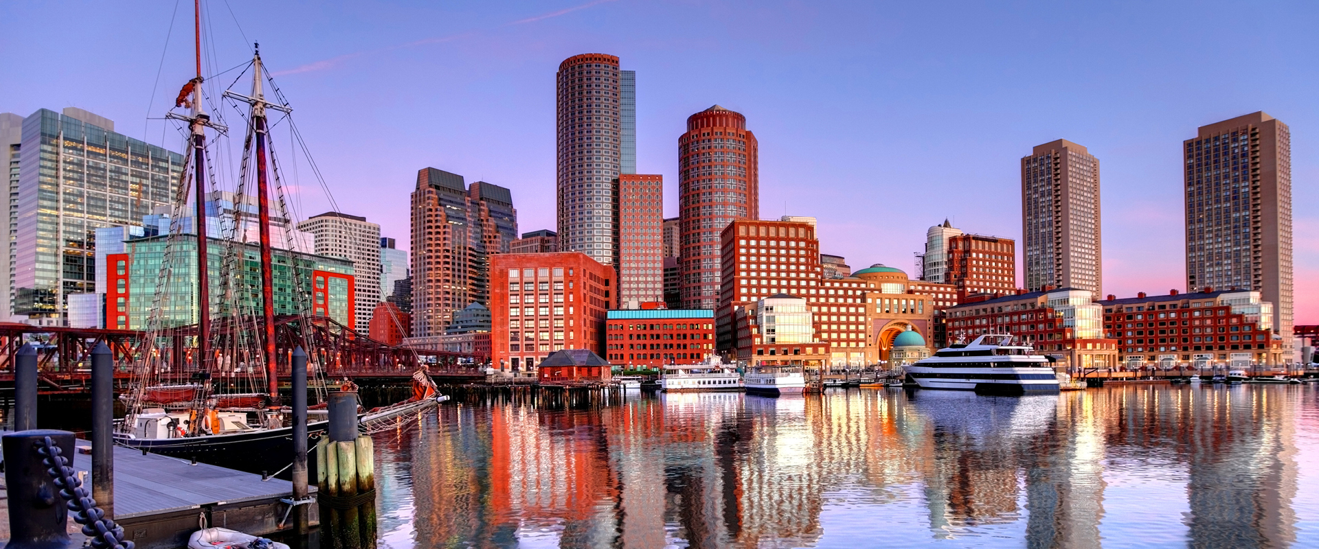  Boston MA skyline in early evening reflected in water