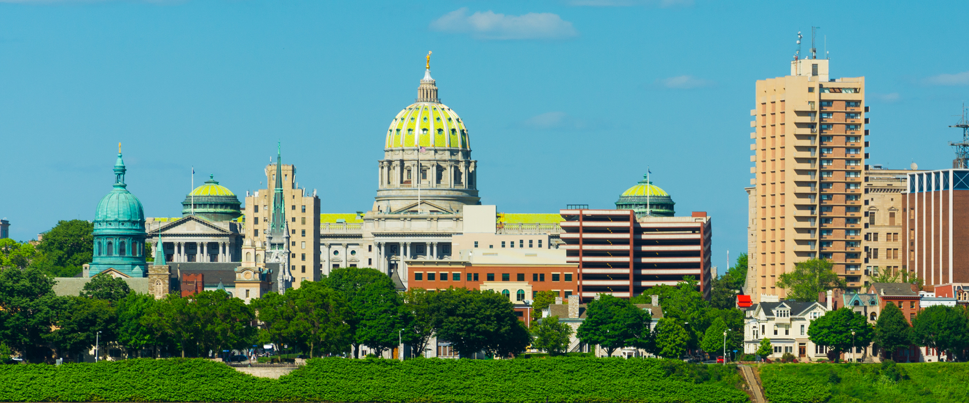 Harrisburg PA capital with blue sky