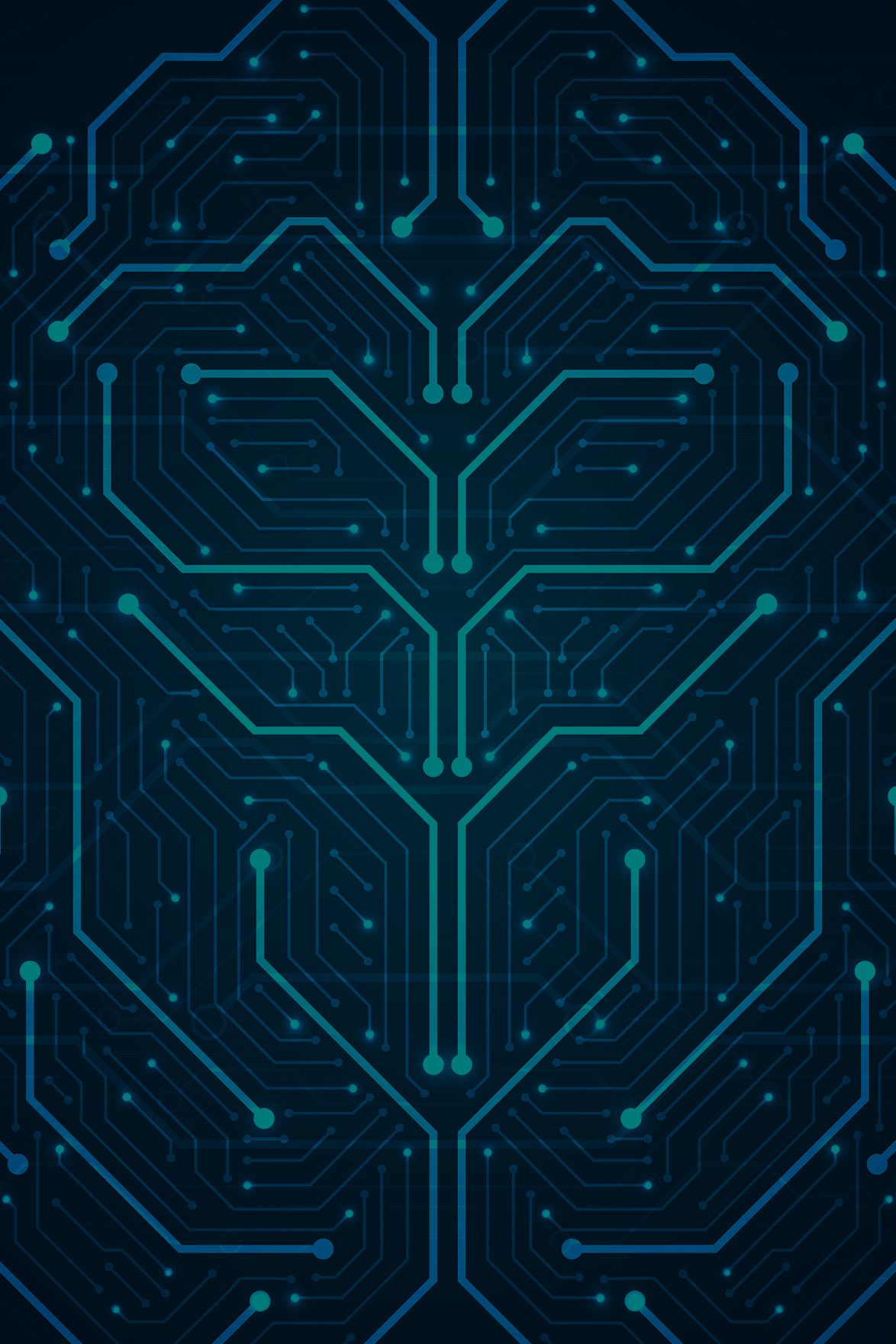 green digital image of computer motherboard on a dark gray background