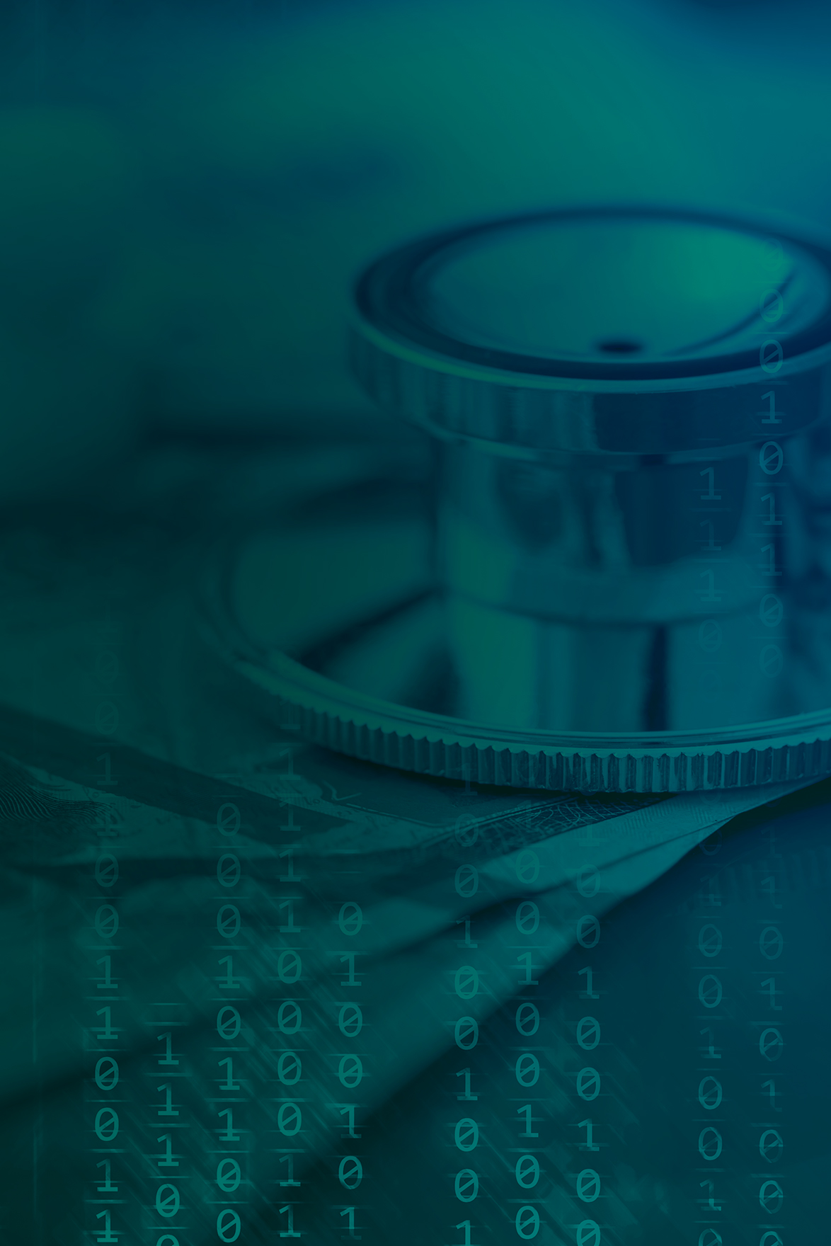 green overlay over image of close up of stethoscope and binary code