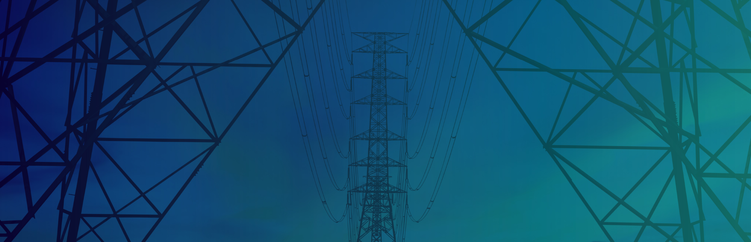 close up view of power line tower on a gradient background of dark teal to lighter teal