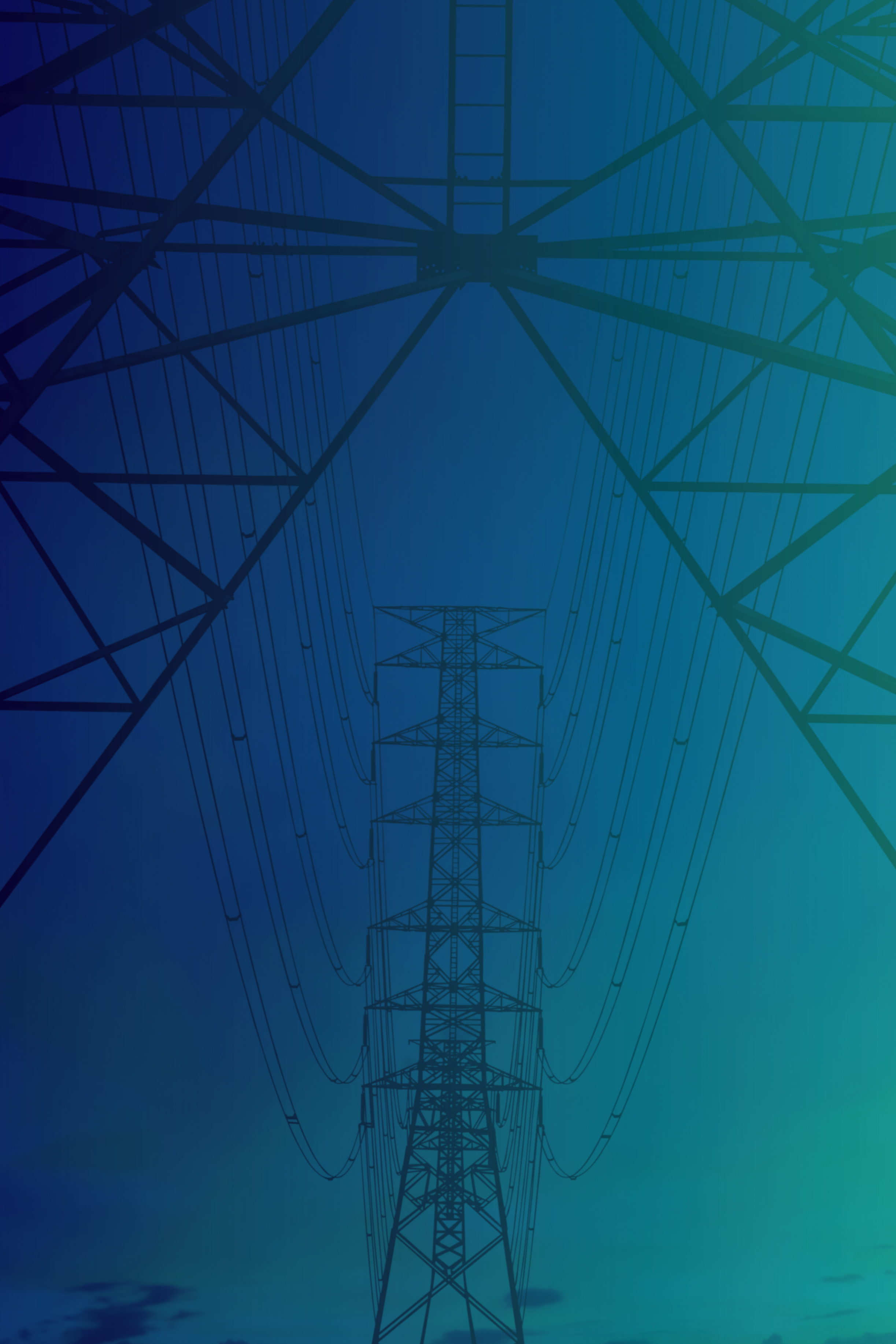 close up view of power line tower on a gradient background of dark teal to lighter teal