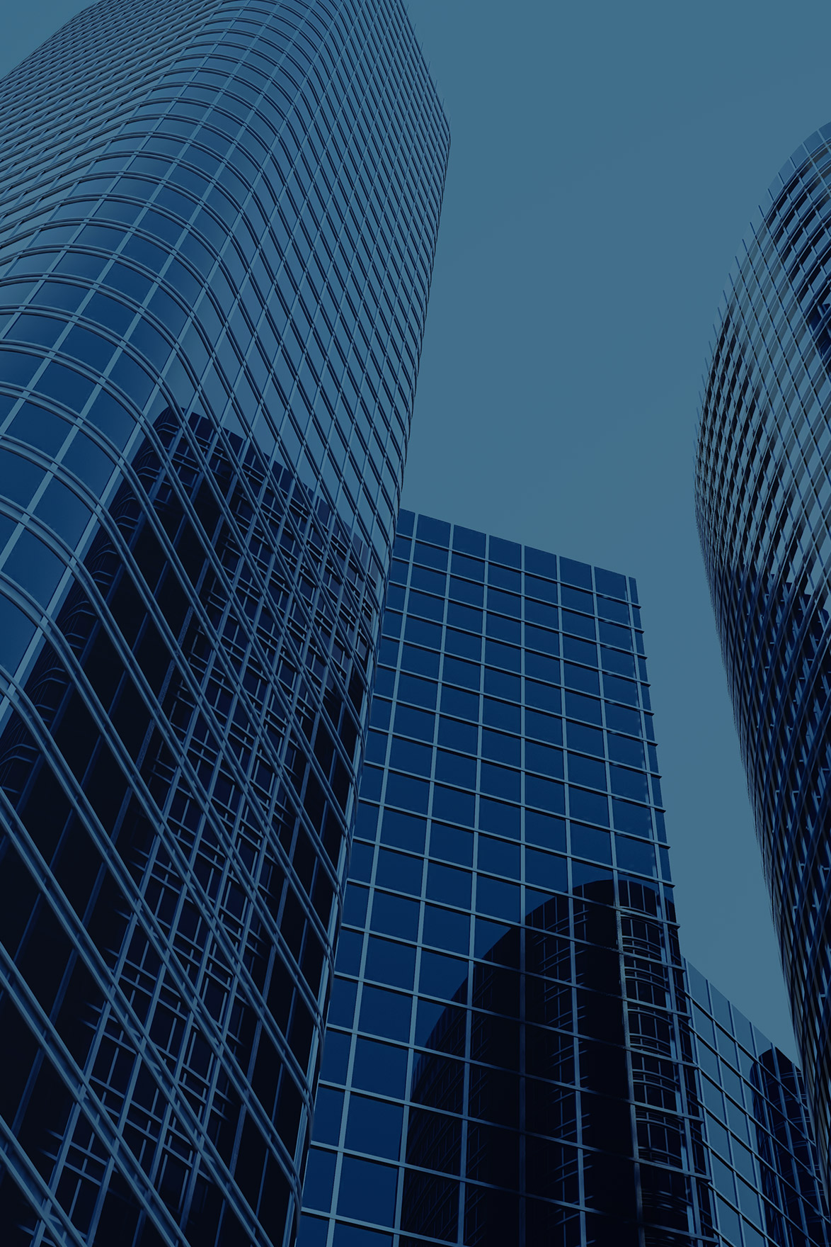 blue overlay onto an image of glass windowed high rise buildings