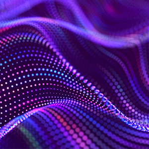 purple and violet dots in a wavy pattern on a black background