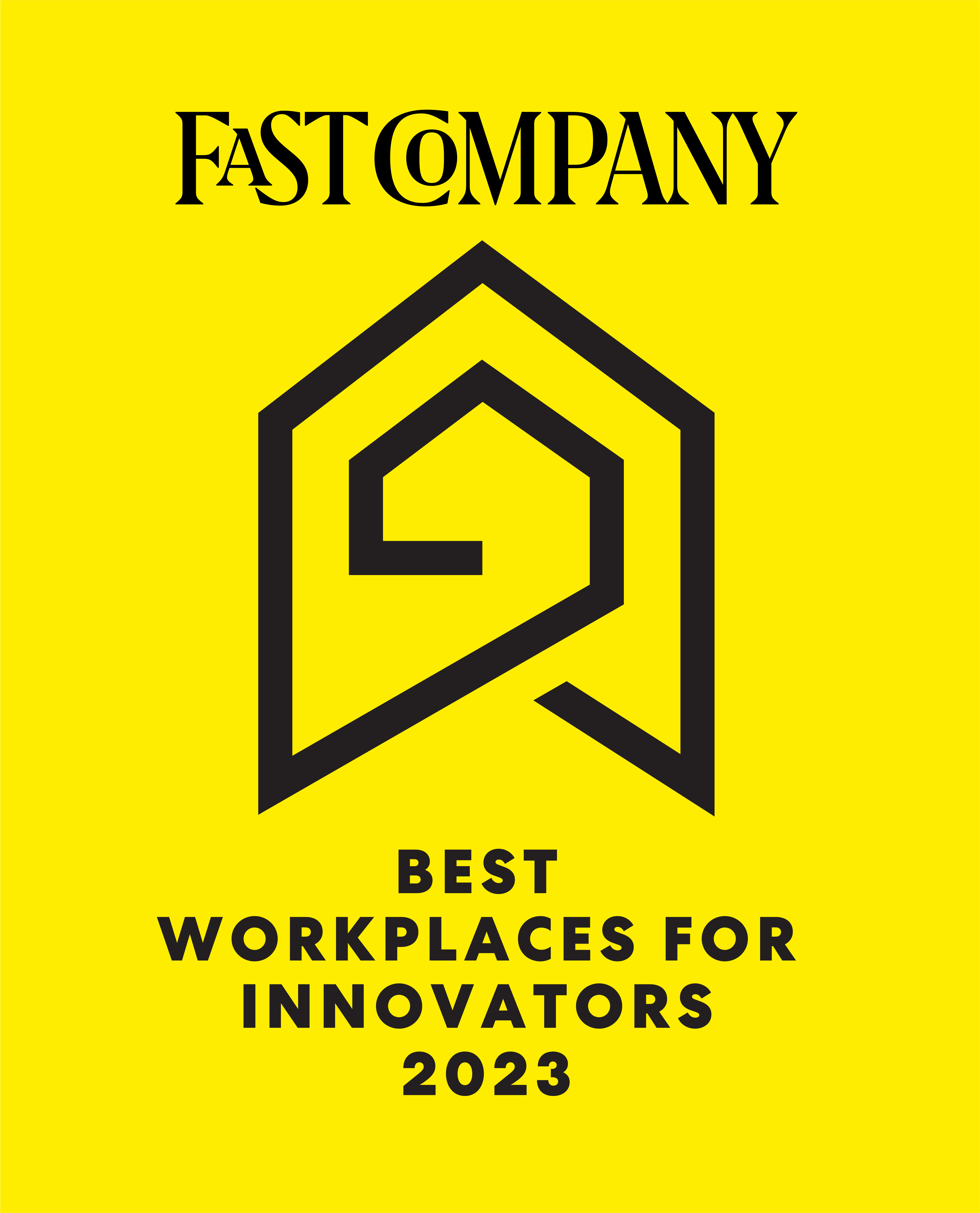 Fast Company 2023 Best Workplaces for Innovators badge on yellow background