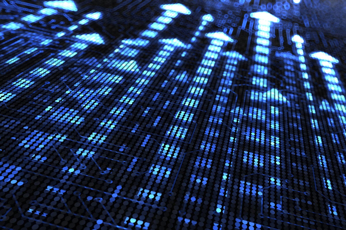 Digital arrows background in blue and white