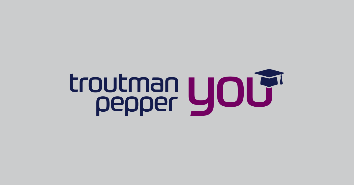 Troutman Pepper You logo with graduation cap on gray background