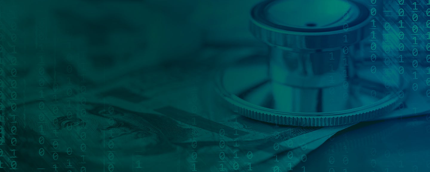 green overlay over image of close up of stethoscope and binary code