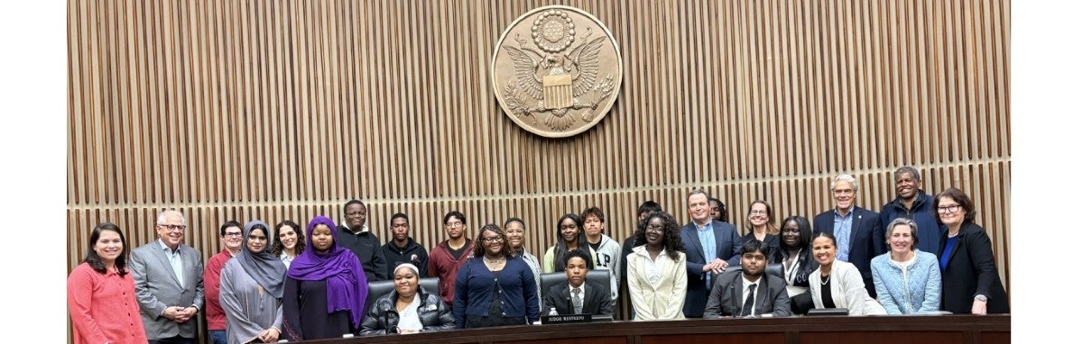 The Law and Justice Mentoring Program (LJMP) completes its fifth year this year, with the largest group of participants ever — 20 students from four public high schools (group photo)