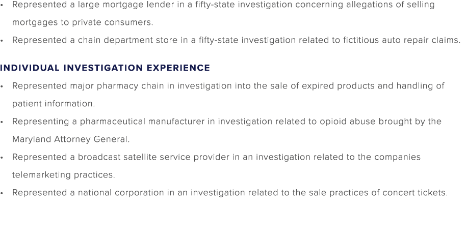Represented a large mortgage lender in a fifty state investigation concerning allegations of selling mortgages to pri...