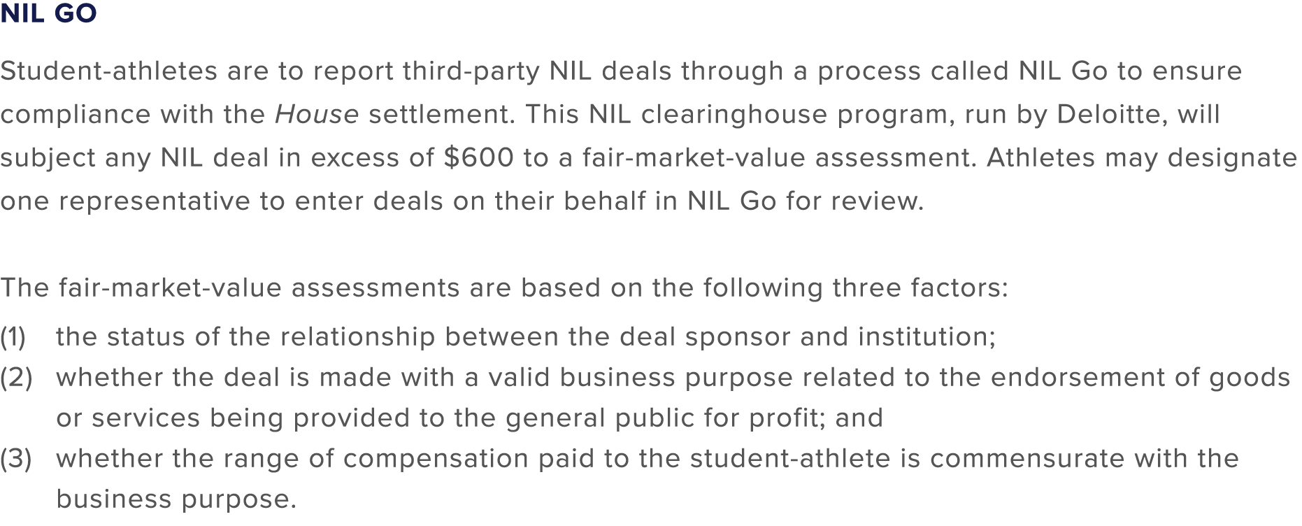 NIL Go Student athletes are to report third party NIL deals through a process called NIL Go to ensure compliance with...