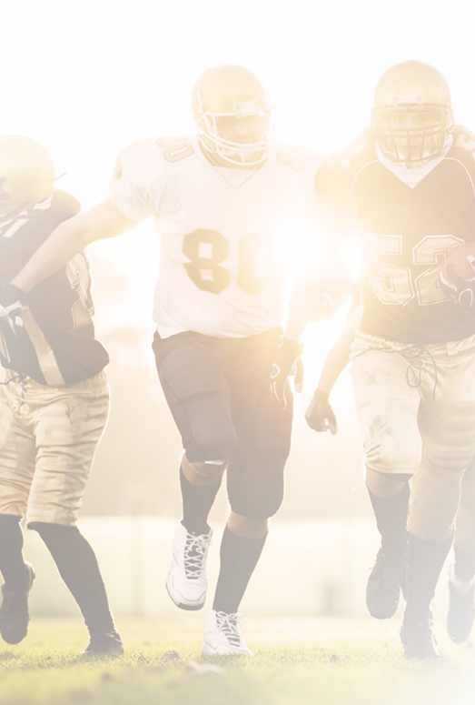 American football players in action on the playing field.