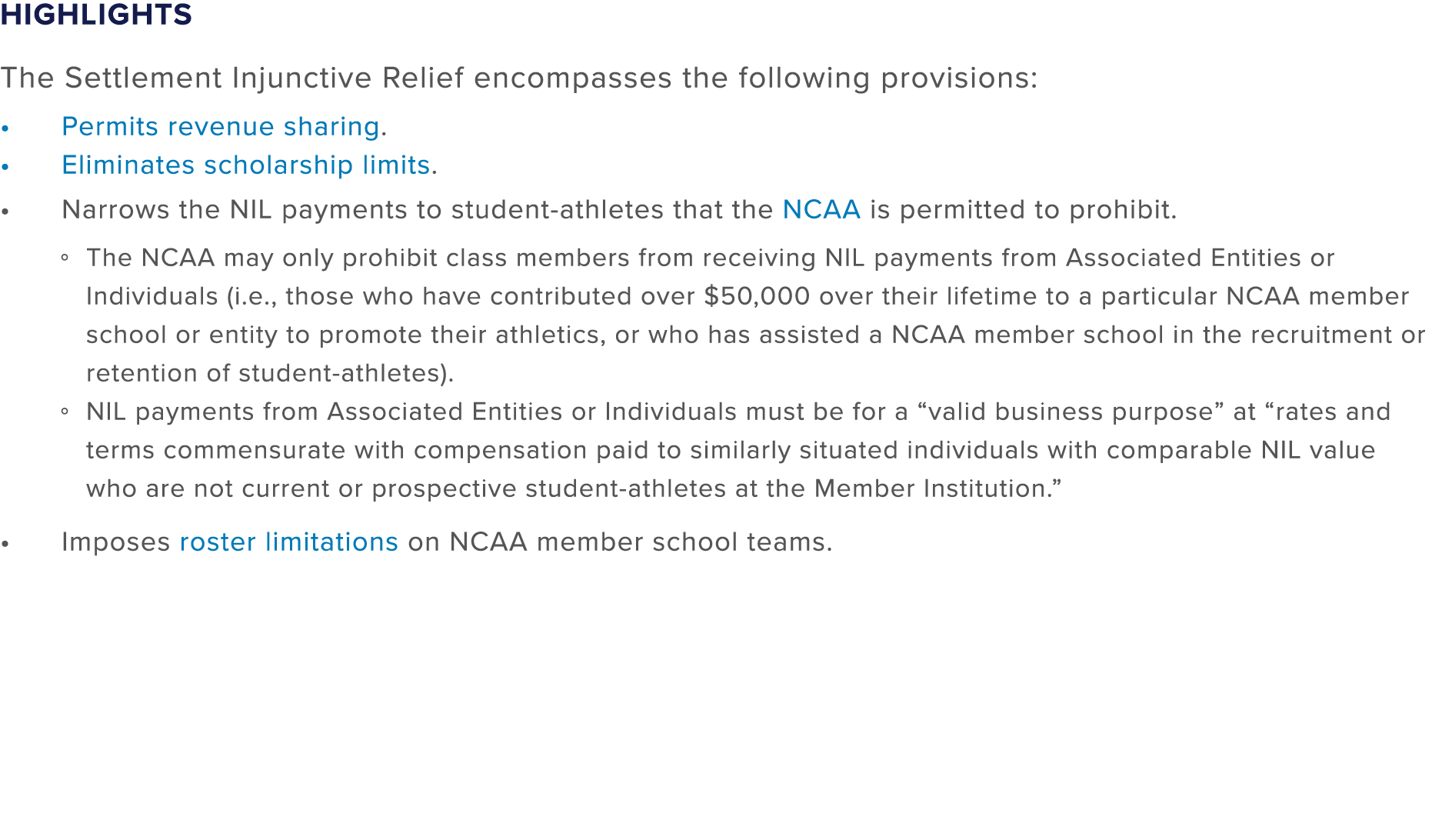 Highlights The Settlement Injunctive Relief encompasses the following provisions: Permits revenue sharing. Eliminates...