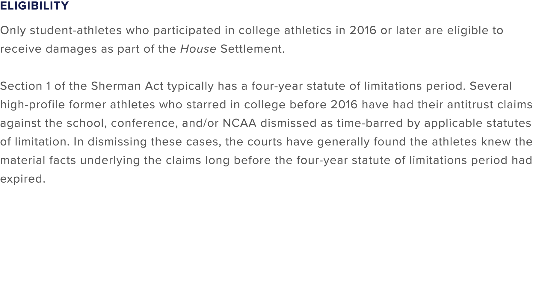 Eligibility Only student athletes who participated in college athletics in 2016 or later are eligible to receive dama...