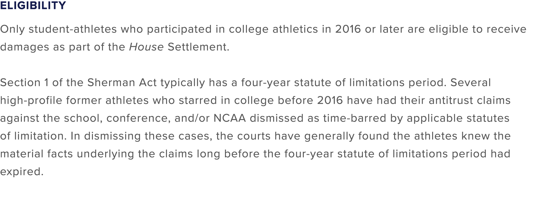 Eligibility Only student athletes who participated in college athletics in 2016 or later are eligible to receive dama...